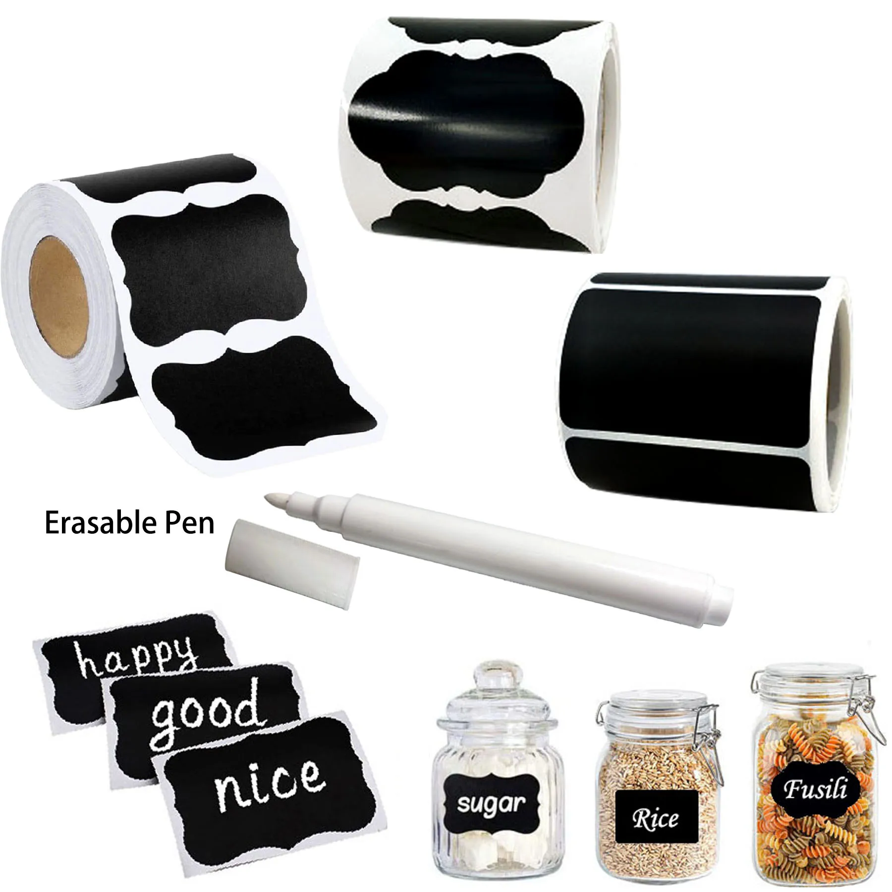 120Pcs/Roll 2 Styles Removable Blackboard Stickers With Erasable Pen Waterproof Chalkboard Labels 1.4*2.2in for Home & Kitchen Tool