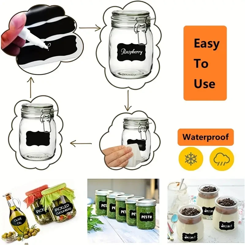 120Pcs/Roll 2 Styles Removable Blackboard Stickers With Erasable Pen Waterproof Chalkboard Labels 1.4*2.2in for Home & Kitchen Tool