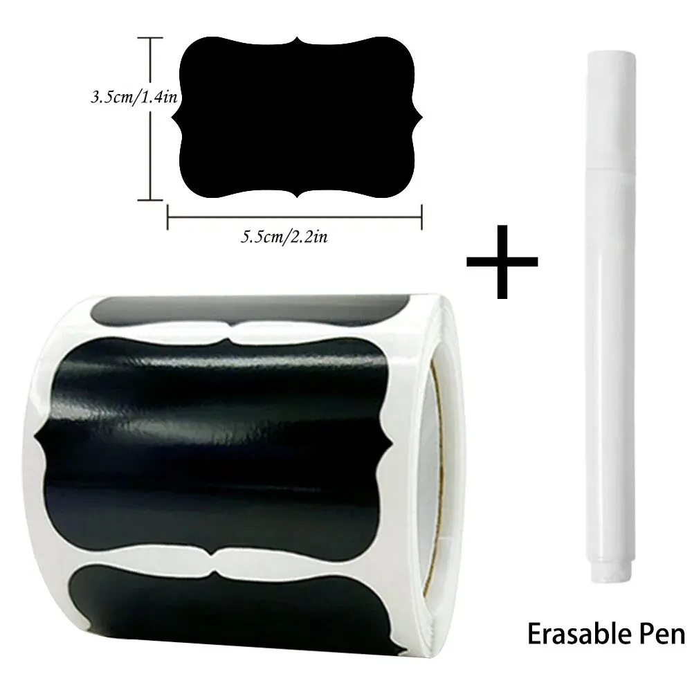 120Pcs/Roll 2 Styles Removable Blackboard Stickers With Erasable Pen Waterproof Chalkboard Labels 1.4*2.2in for Home & Kitchen Tool