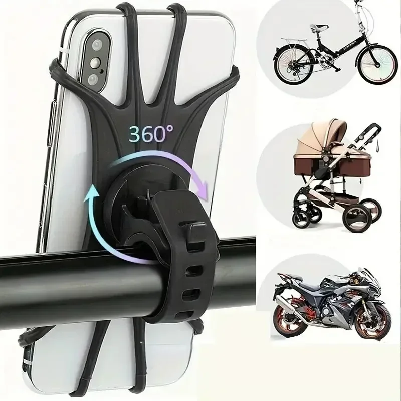 360 Rotatable Mobile Phone Bicycle Motorcycle Bike Safe Bracket Silicone Support Silicone Pull Type For All Phone Stand