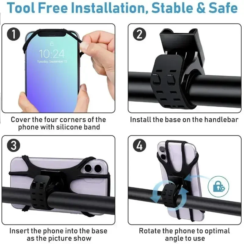 360 Rotatable Mobile Phone Bicycle Motorcycle Bike Safe Bracket Silicone Support Silicone Pull Type For All Phone Stand