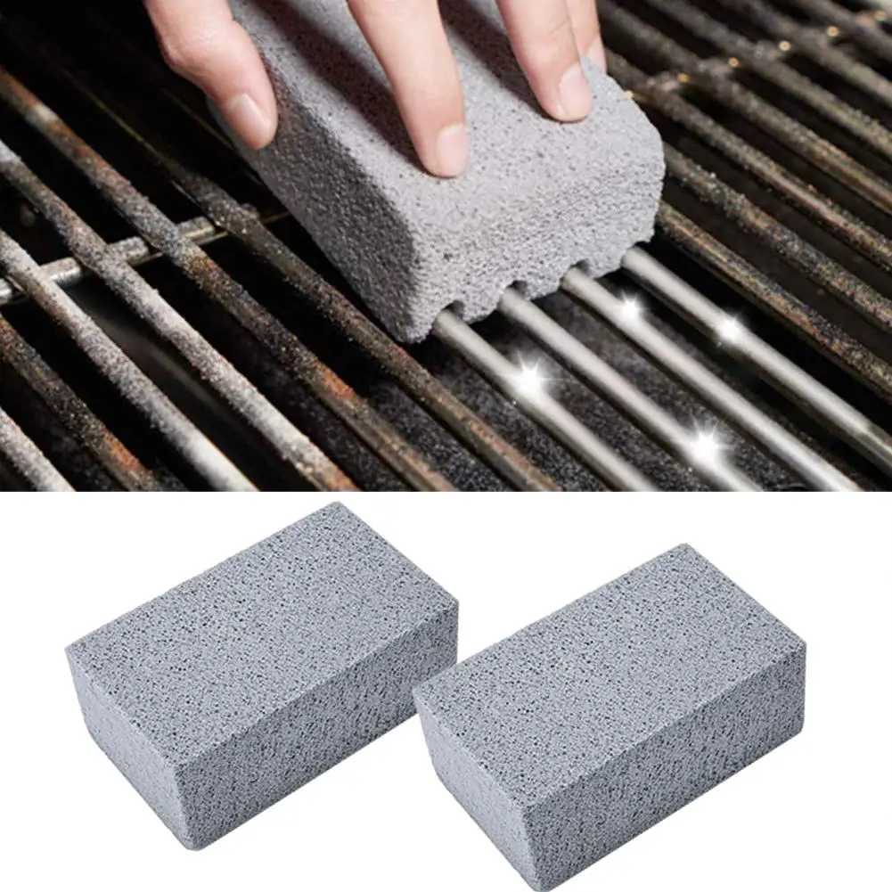 2pc BBQ Grill Cleaning Brush Brick Block Barbecue Cleaning Stone Pumice Brick For Barbecue Rack Outdoor Kitchen BBQ Tools