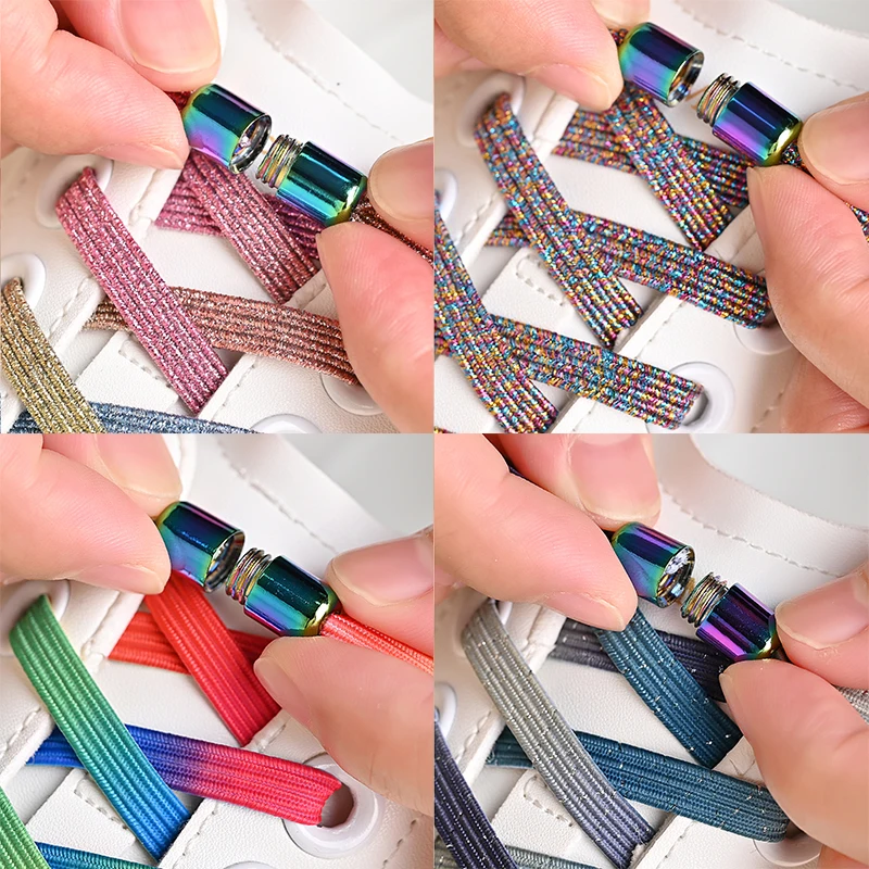 1Pair No Tie Shoe Laces Colorful Buckle Shoelaces Pearl Light Colorful Fashion Without Ties Elastic Laces Sneaker