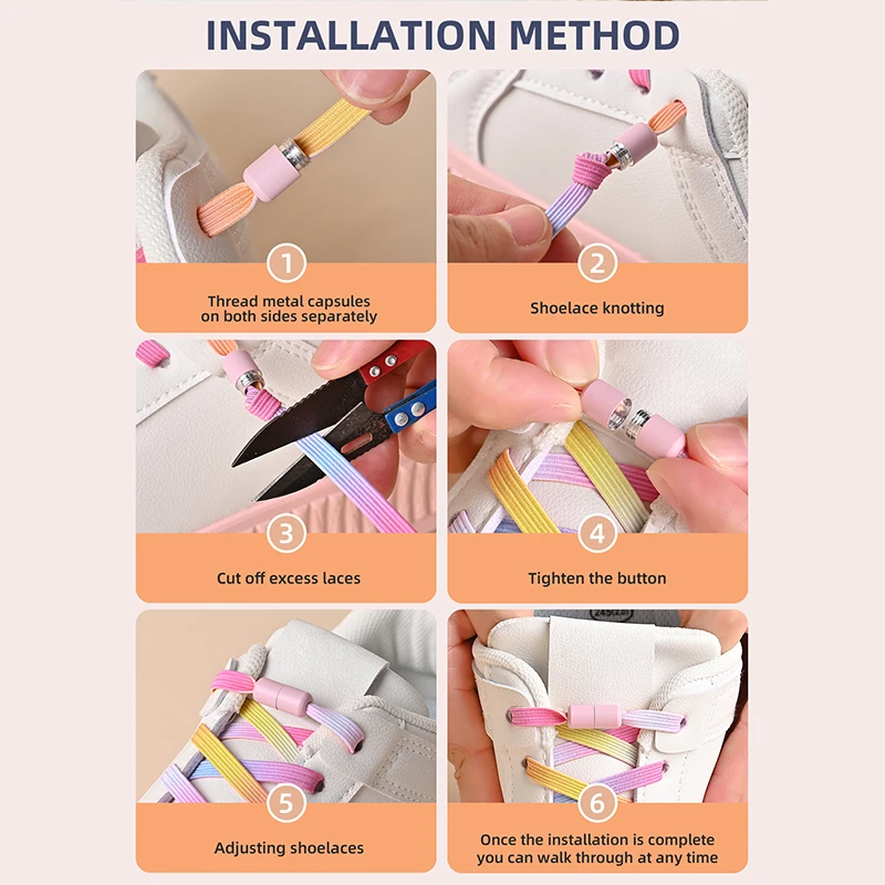 1Pair No Tie Shoe Laces Colorful Buckle Shoelaces Pearl Light Colorful Fashion Without Ties Elastic Laces Sneaker