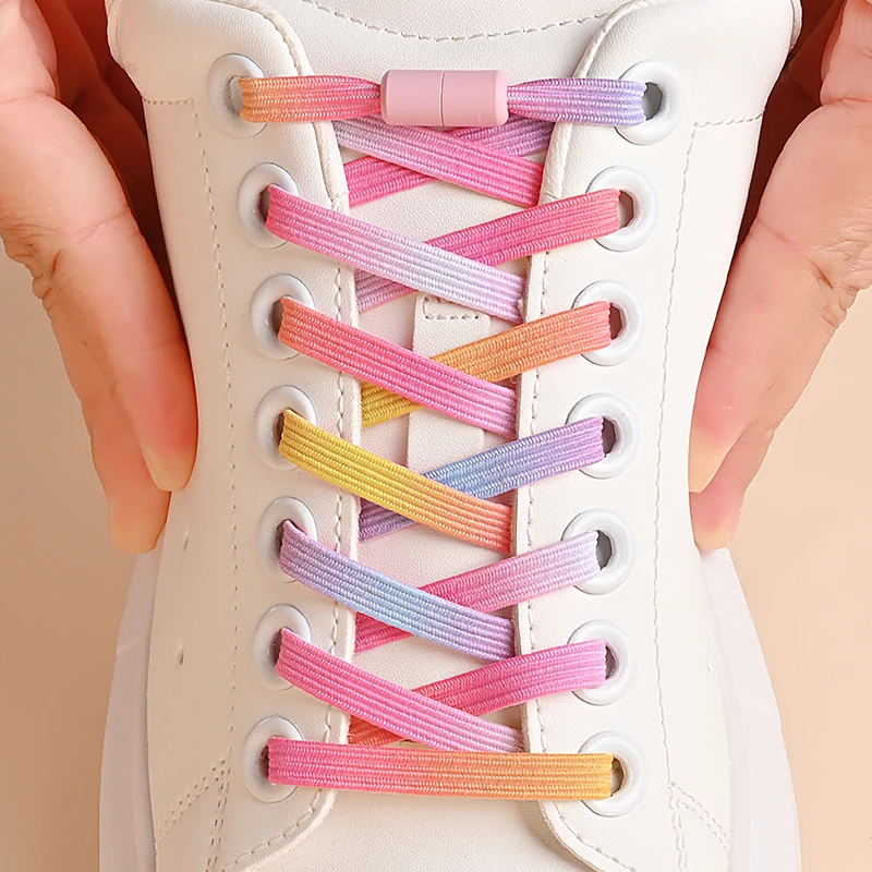 1Pair No Tie Shoe Laces Colorful Buckle Shoelaces Pearl Light Colorful Fashion Without Ties Elastic Laces Sneaker