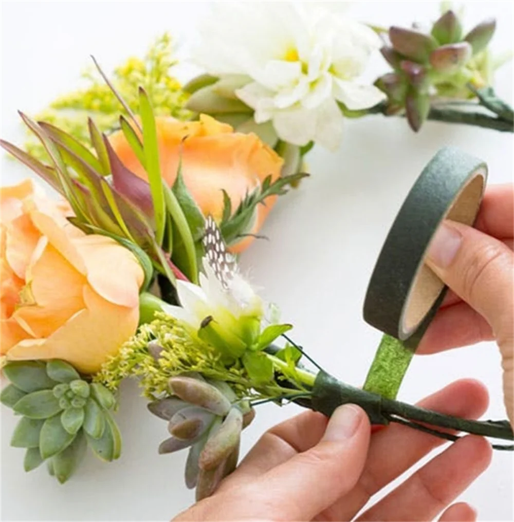 Green Flower Stem Sticks DIY Floral Material Handmade Wire Stem Floriculture Tape Self-adhesive Bouquet Floral Stem Paper Tape