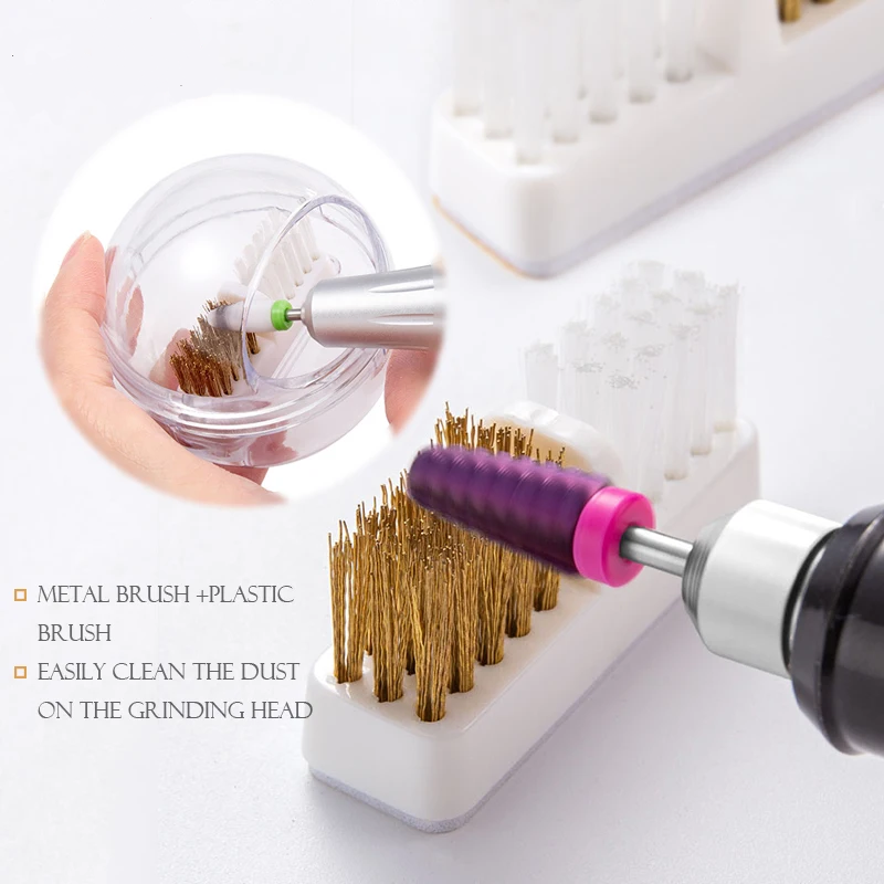 5PCS Electric Nail Drill Bits Cleaning Brush with Dustproof Box Portable Manicure Cutter Cleanser Copper Wire Brush Clean Tools