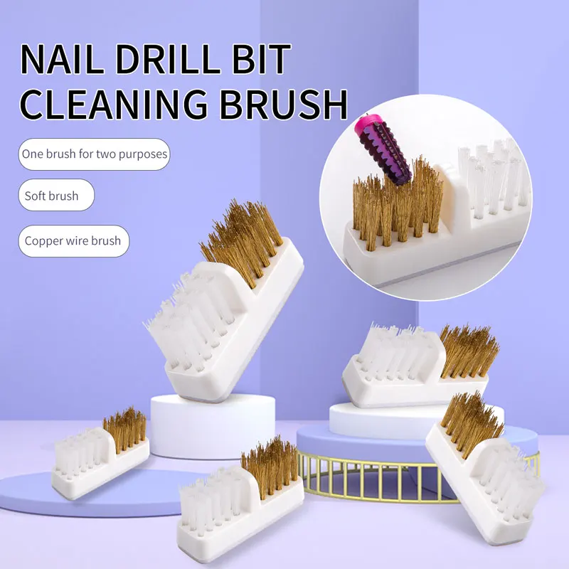 5PCS Electric Nail Drill Bits Cleaning Brush with Dustproof Box Portable Manicure Cutter Cleanser Copper Wire Brush Clean Tools