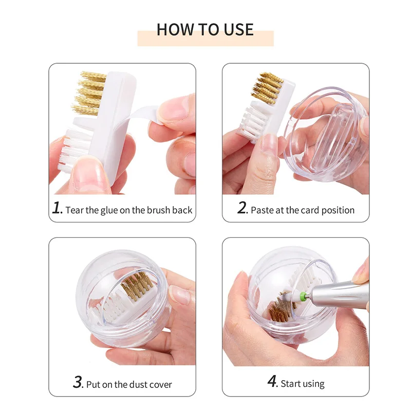 5PCS Electric Nail Drill Bits Cleaning Brush with Dustproof Box Portable Manicure Cutter Cleanser Copper Wire Brush Clean Tools