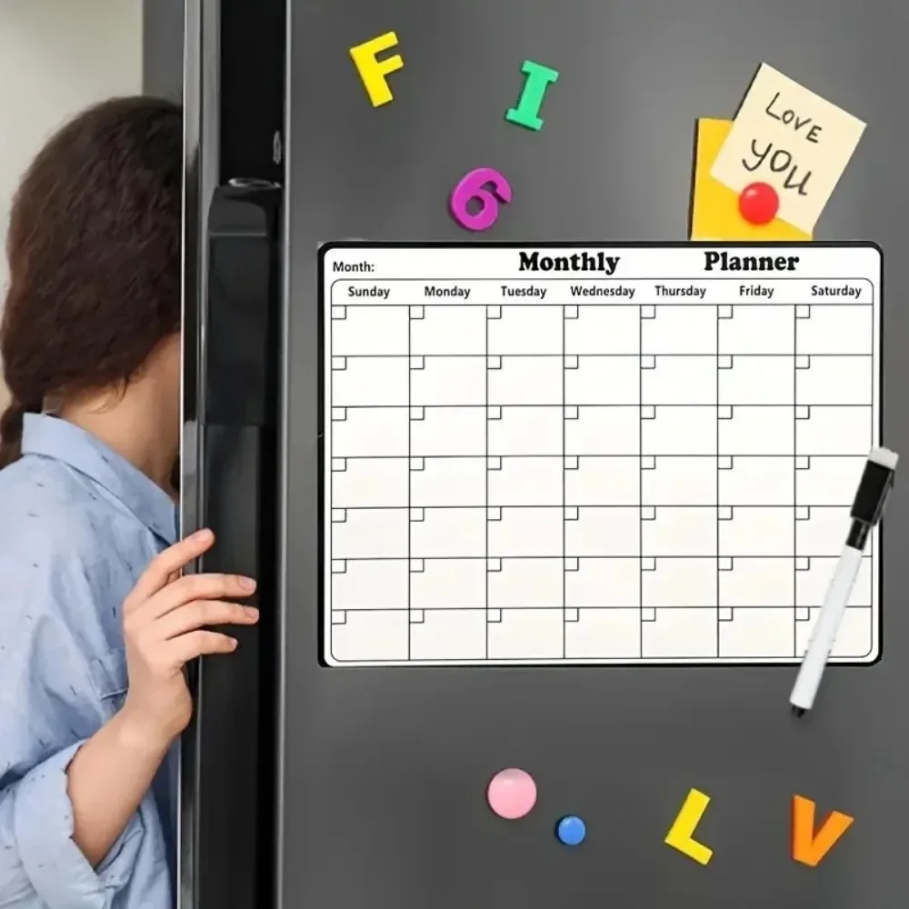 Magnetic Refrigerator Dry Erase Calendar Monthly Planner Whiteboard Record Message Board Memo Pad Fridge Magnets Kitchen Decor