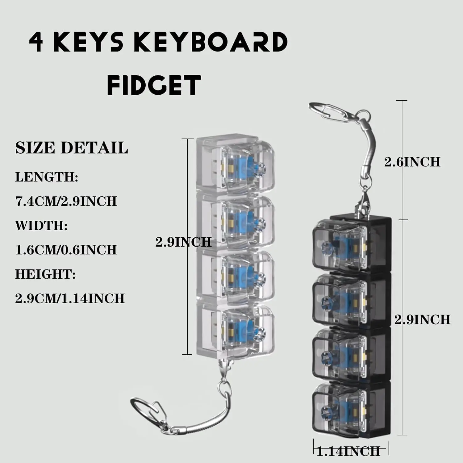 2PCS LED Keyboard   Fidget Toy for Adults Fidget Clicker Decompression Keychains Stress Relief Gadget Interesting Pendant