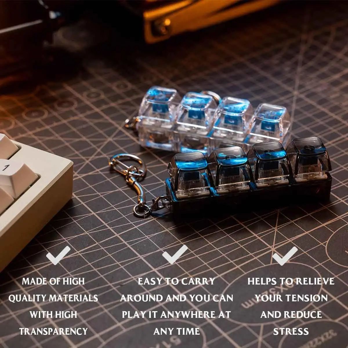 2PCS LED Keyboard   Fidget Toy for Adults Fidget Clicker Decompression Keychains Stress Relief Gadget Interesting Pendant