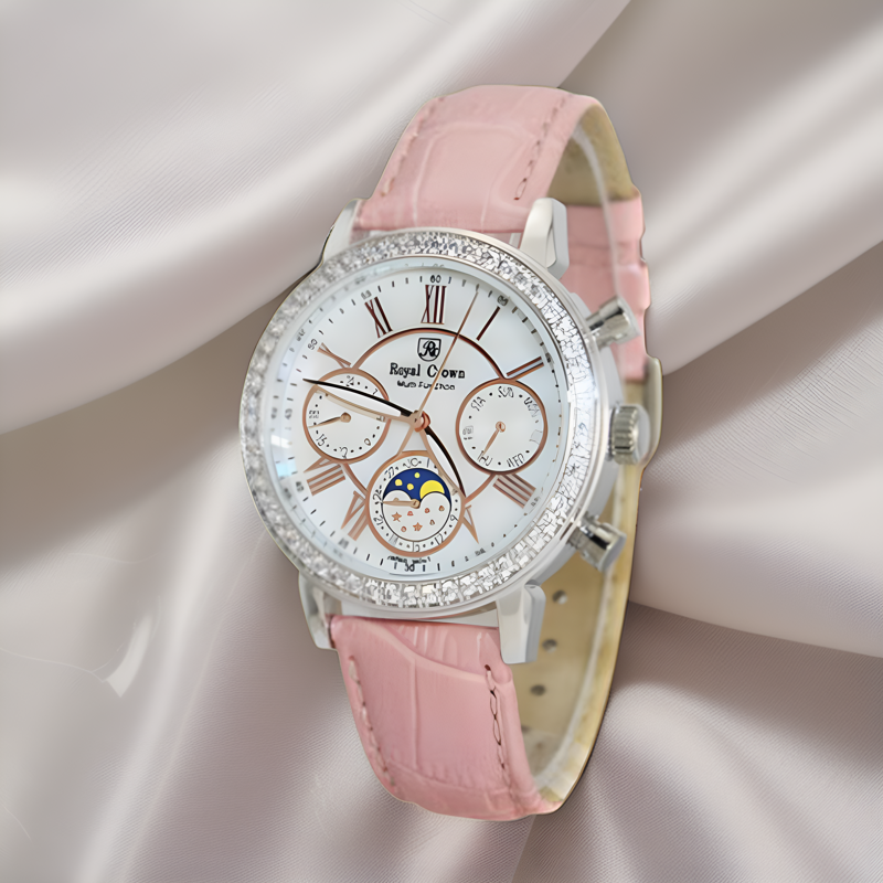 RoyalCrown quartz watches luxury Ladies Leather Straps Rhinestone Watches Women Classcal stainless Waterproof Calendar Fashion Luxurious Business Office Lady birthday gift watch elegant jewelry formal