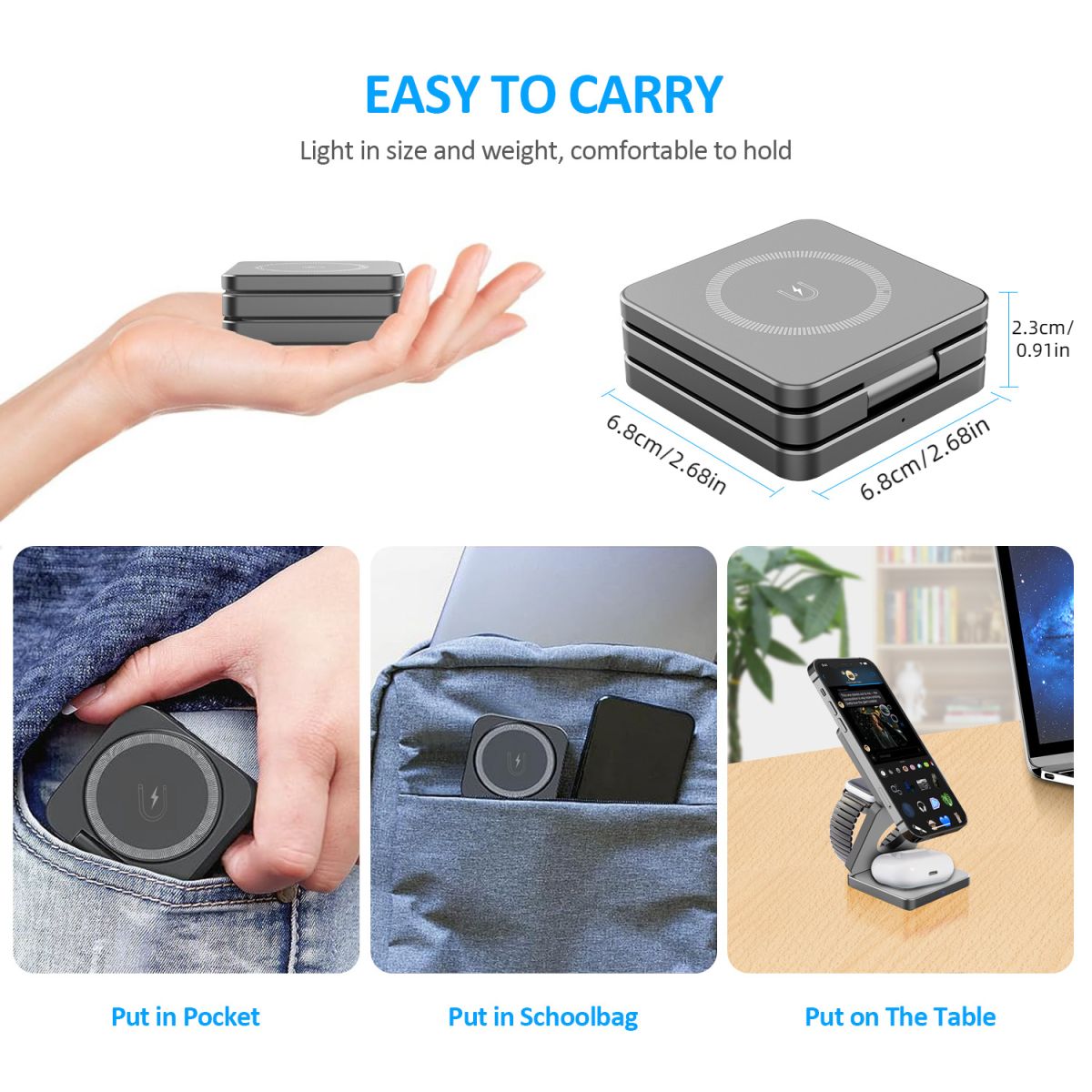 1pc 3in1 Magnetic Folding Wireless Charger Fast Charger for Apple Phone Watch