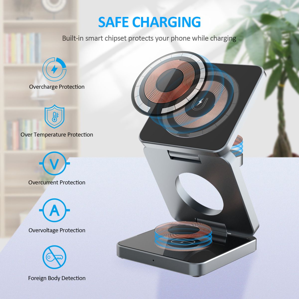 1pc 3in1 Magnetic Folding Wireless Charger Fast Charger for Apple Phone Watch