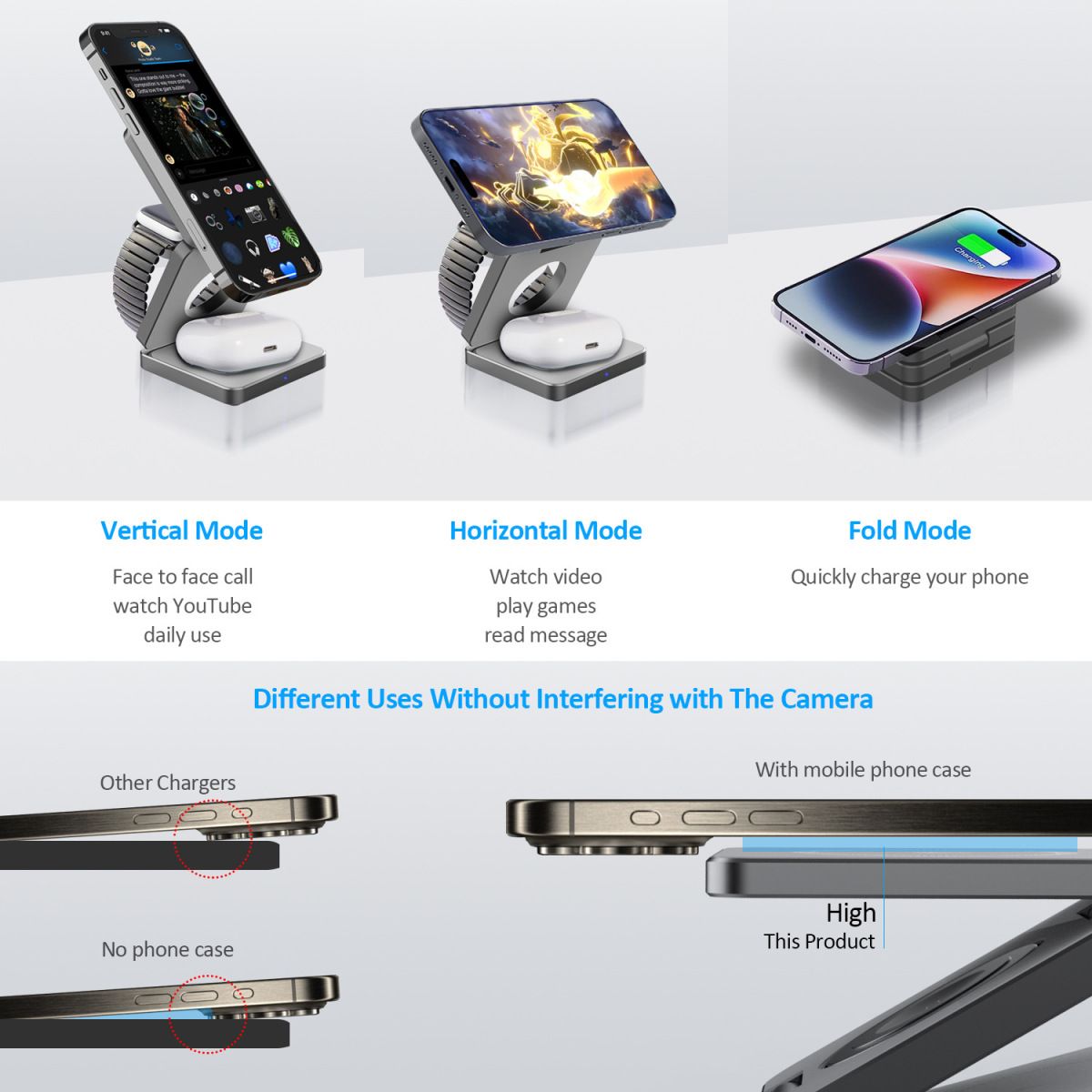 1pc 3in1 Magnetic Folding Wireless Charger Fast Charger for Apple Phone Watch