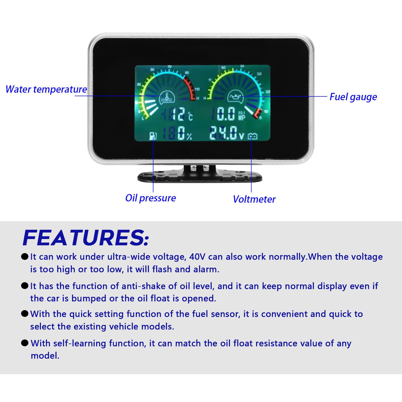 1pc 4-in-1 Car LCD Digital Meter Oil Pressure Voltage Water Temperature Fuel Gauge