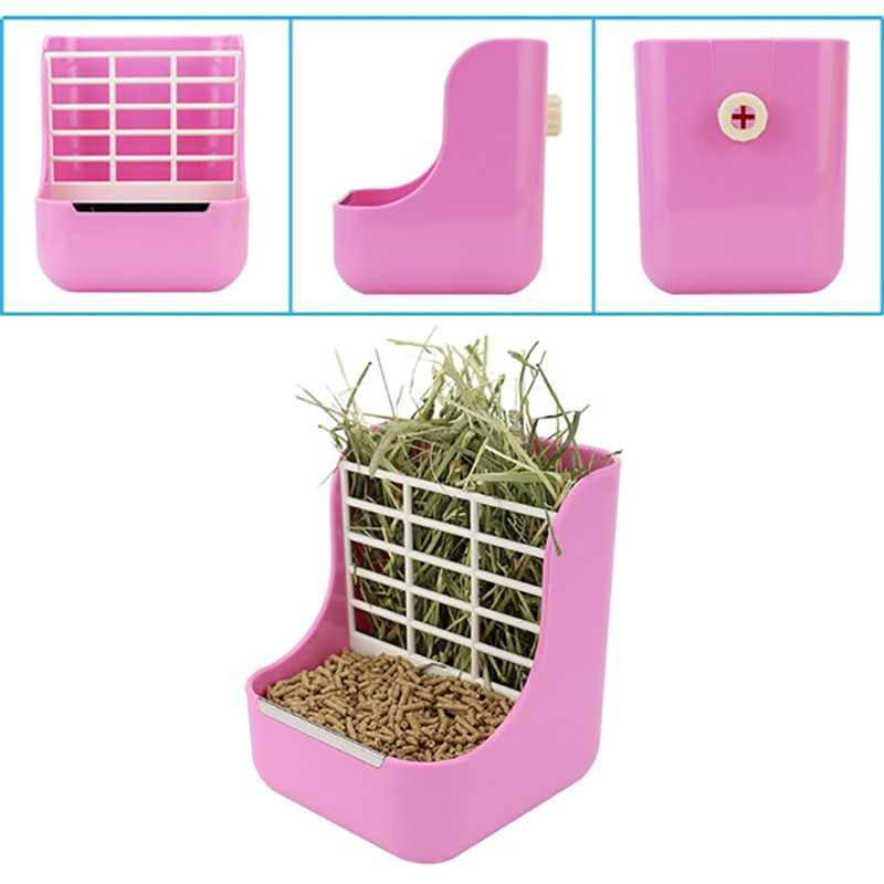 2in1 Plastic Grass Bowl Rack Hay Cat Small Animals Bowl Small Pet Rabbit Hay Grass Feeder Rack Fixed External Shelf