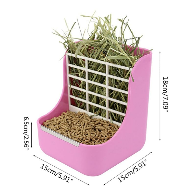 2in1 Plastic Grass Bowl Rack Hay Cat Small Animals Bowl Small Pet Rabbit Hay Grass Feeder Rack Fixed External Shelf