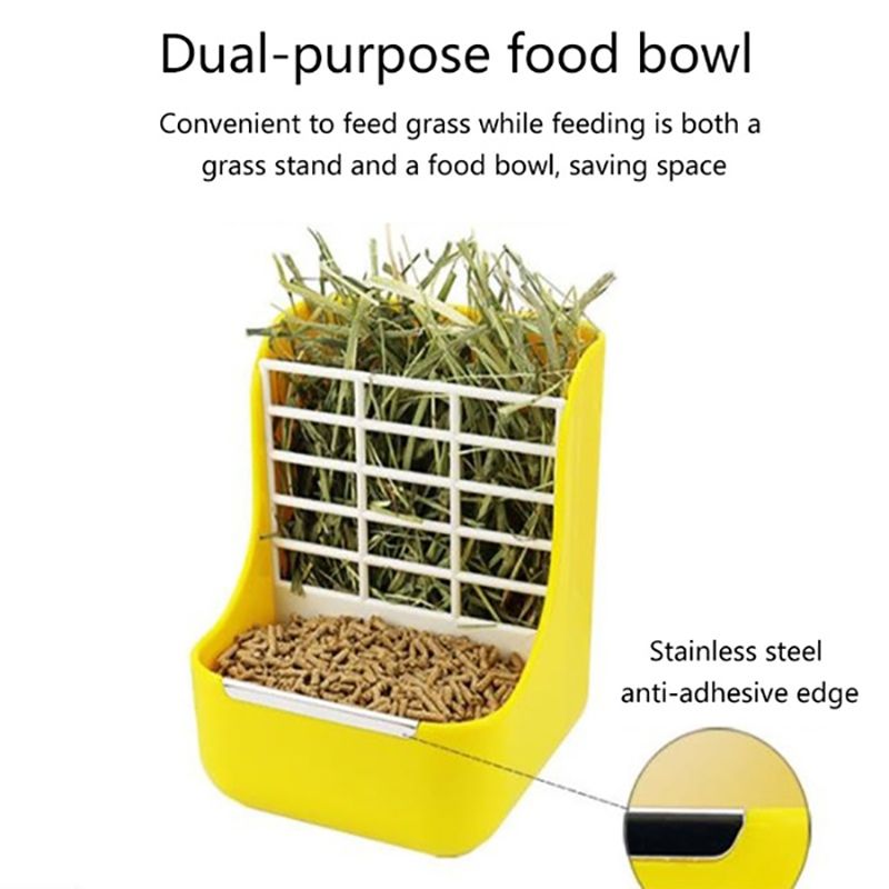 2in1 Plastic Grass Bowl Rack Hay Cat Small Animals Bowl Small Pet Rabbit Hay Grass Feeder Rack Fixed External Shelf