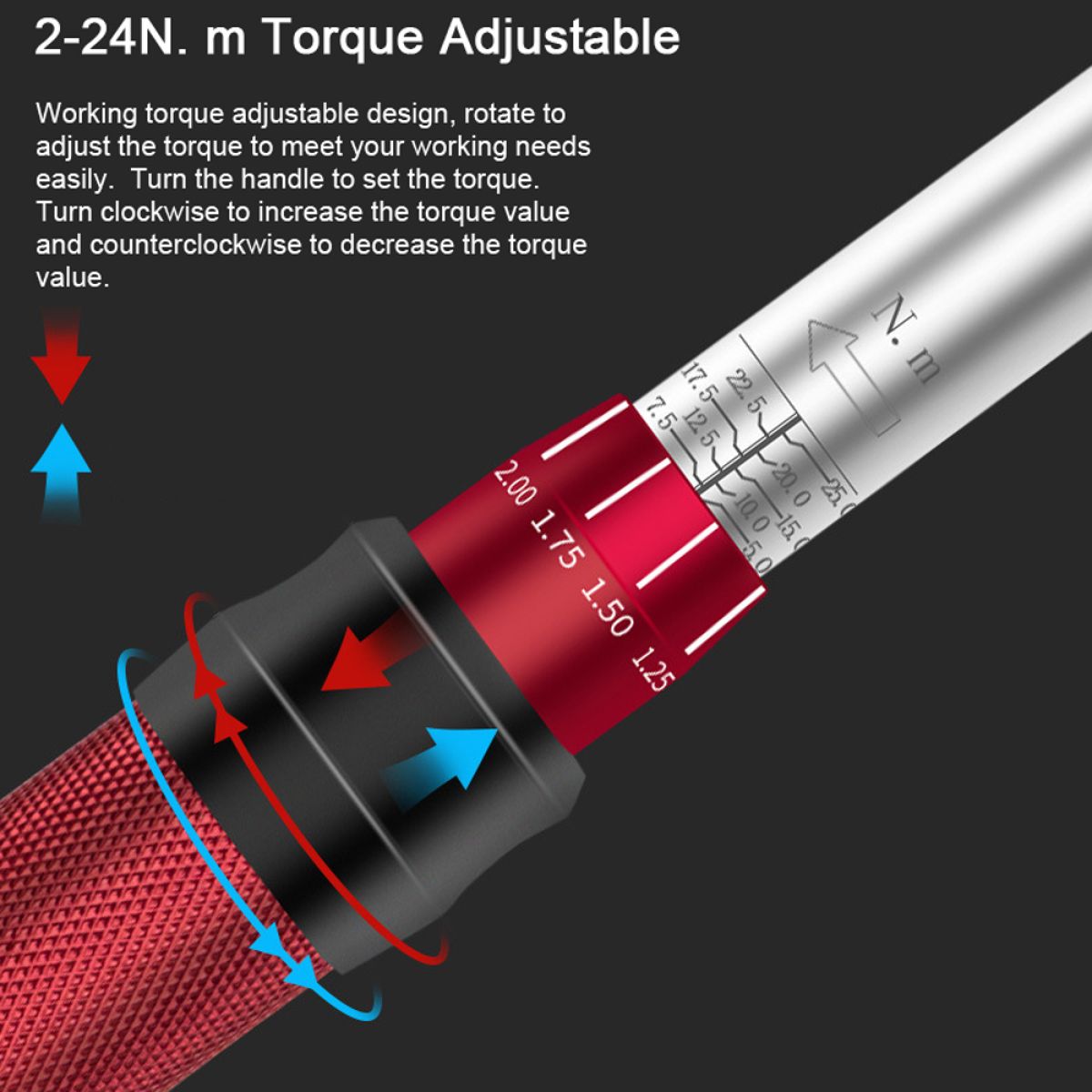 16PCS Torque Wrench Allen Key Tool 2-24Nm Adjustable Ratchet Wrench 1/4'' Socket Wrench Set for Bicycle Repair Tool Kits