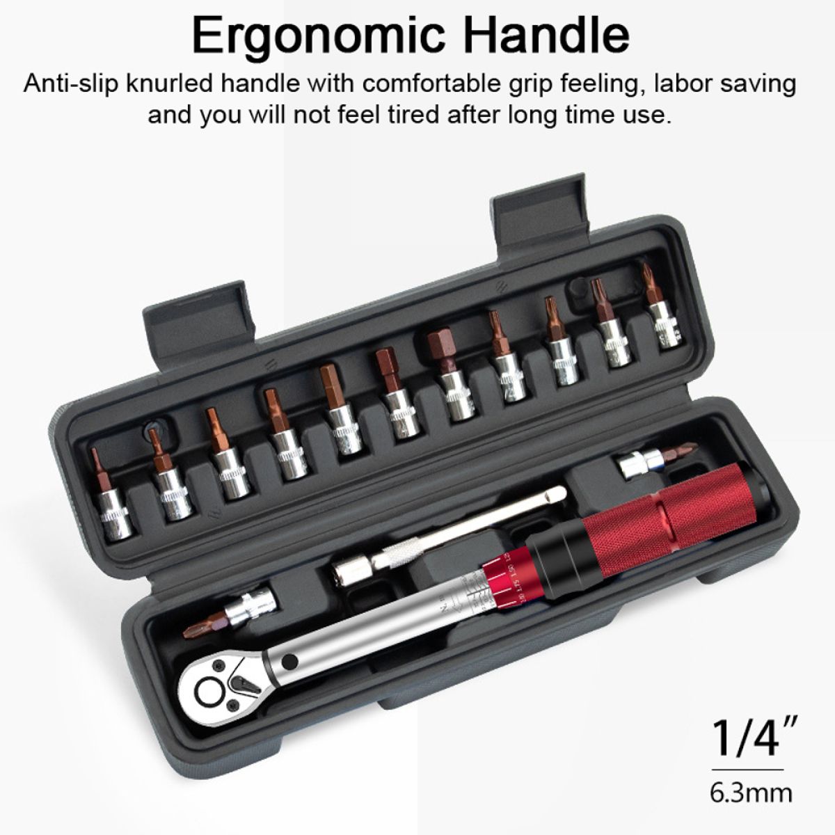 16PCS Torque Wrench Allen Key Tool 2-24Nm Adjustable Ratchet Wrench 1/4'' Socket Wrench Set for Bicycle Repair Tool Kits