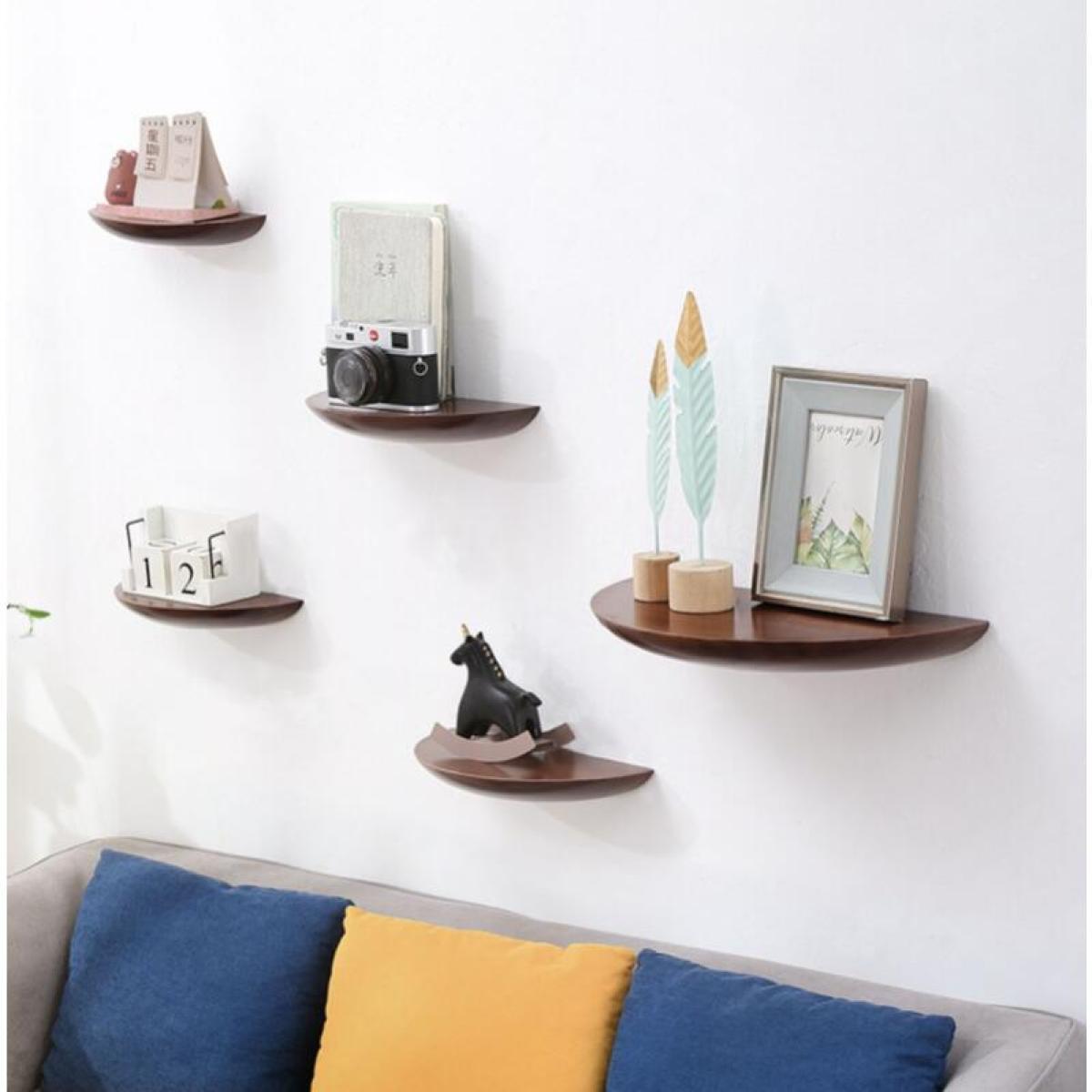 1pc Wooden Semicircle Wall Shelf Background Wall Hanging Projector Display Stand Storage Organization Suspension Home Decoration