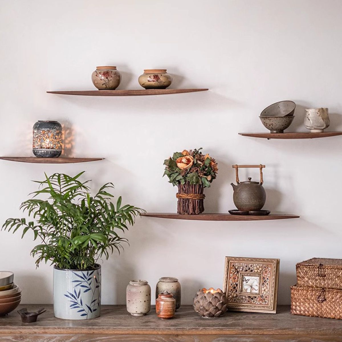 1pc Wooden Semicircle Wall Shelf Background Wall Hanging Projector Display Stand Storage Organization Suspension Home Decoration