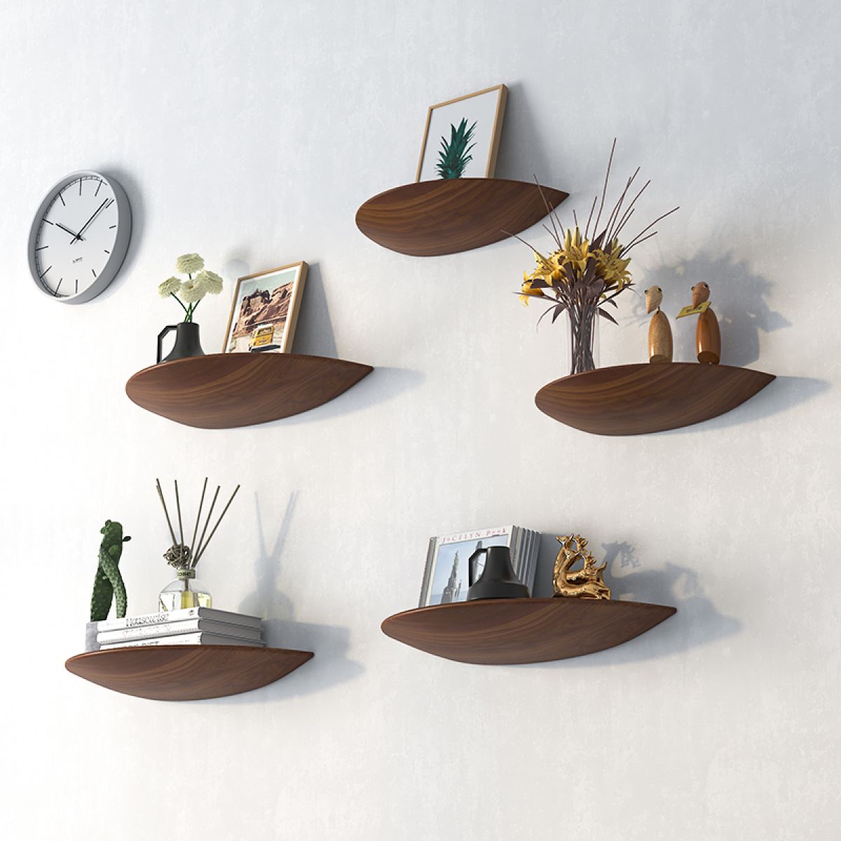 1pc Wooden Semicircle Wall Shelf Background Wall Hanging Projector Display Stand Storage Organization Suspension Home Decoration