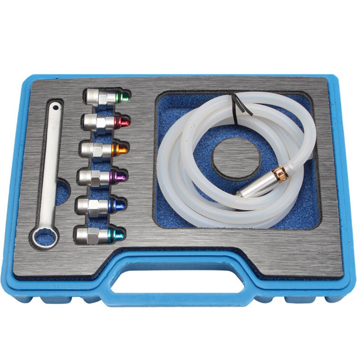 8pcs Brake Bleed Wrench Kit Metal Rubber 7-12mm 6 Adapters 1 Drain Hose Universal for Car SUV Light Truck Motorcycle