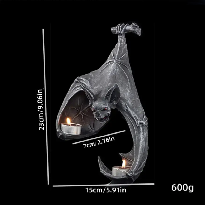 New Bat Wall Tealight Holder Halloween Candlestick Bat Statue Garden Hanging Candlestick Light Garden Home Halloween Decoration