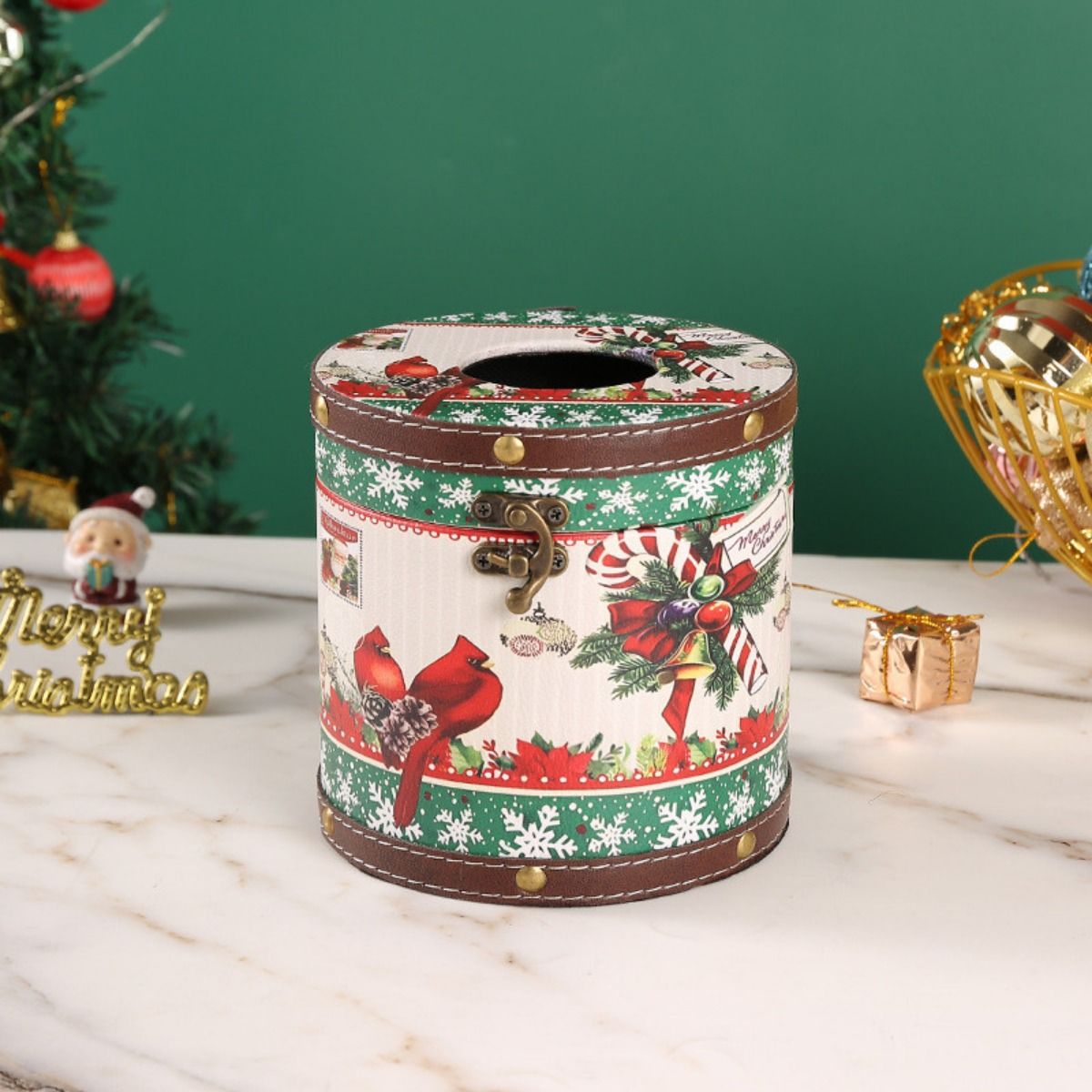 1pc Christmas Theme Wooden Leather Tissue Box Home Living Room Roll Paper Box Store Restaurant Christmas Atmosphere Decorations