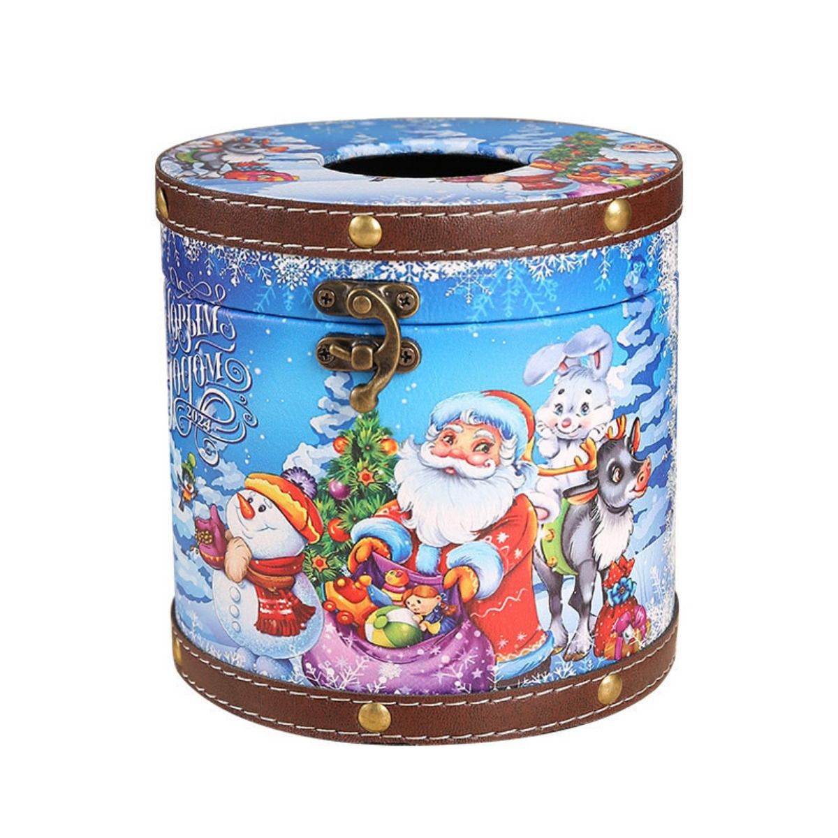 1pc Christmas Theme Wooden Leather Tissue Box Home Living Room Roll Paper Box Store Restaurant Christmas Atmosphere Decorations