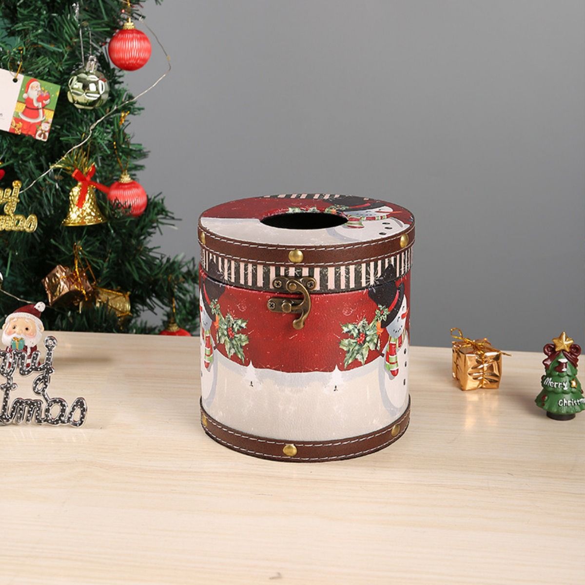 1pc Christmas Theme Wooden Leather Tissue Box Home Living Room Roll Paper Box Store Restaurant Christmas Atmosphere Decorations