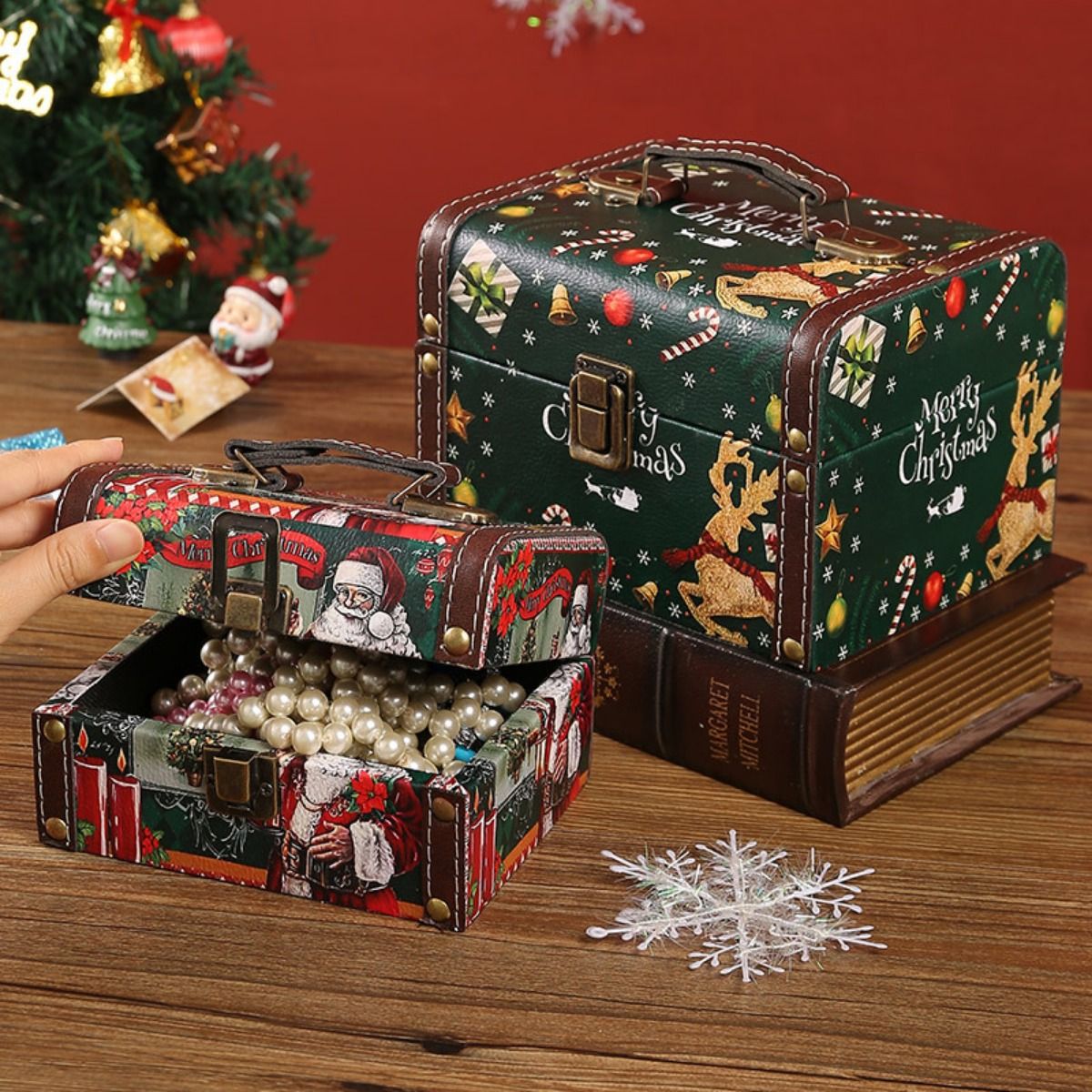 1pc New Christmas Handheld Storage Box Home Living Room Bedroom Candy Sundry Organizing Christmas Gift Wrapping Box