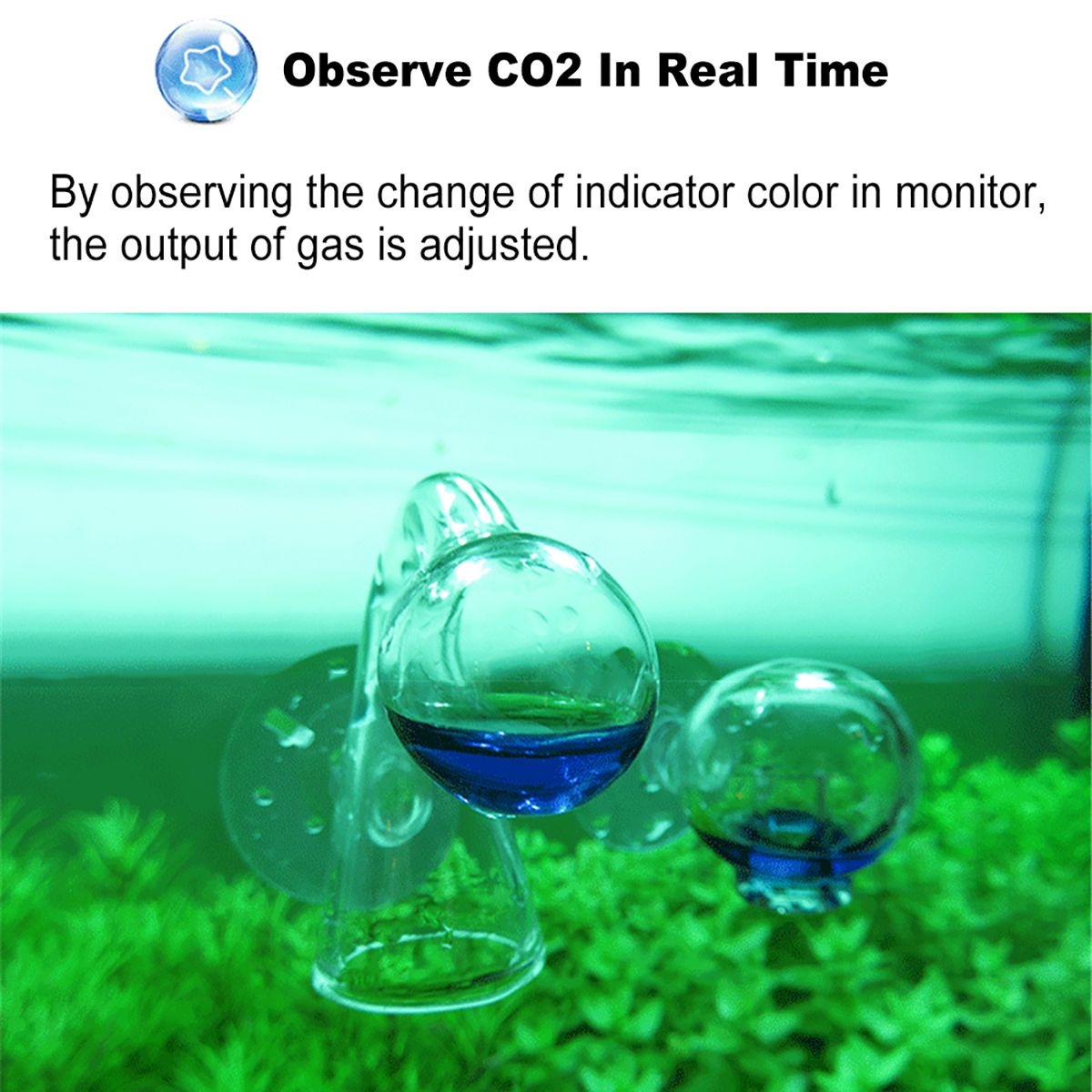 Diffuse Glass CO2 Drop Checker Aquarium Hang On CO2 Monitor Sensor Detector Indicator For Fish Tank Aquatic Planted Tank Test PH