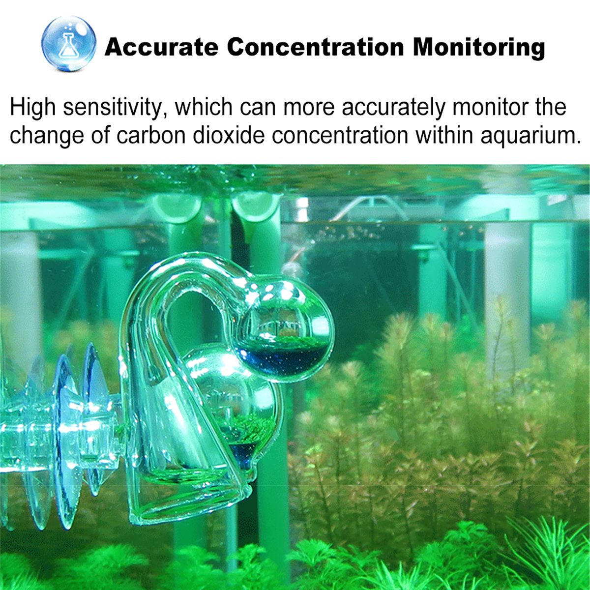 Diffuse Glass CO2 Drop Checker Aquarium Hang On CO2 Monitor Sensor Detector Indicator For Fish Tank Aquatic Planted Tank Test PH