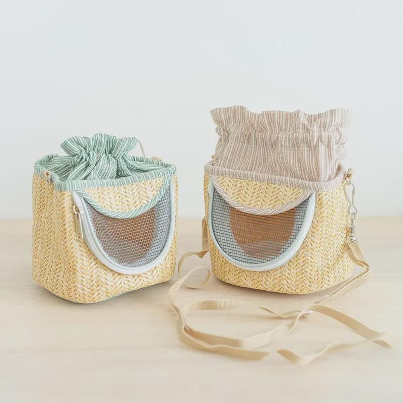Parrot Cage Go Out with Straw Woven Peony Bird Small Pet Backpack Portable Breathable Outer Cage Bird Supplies Bird Cages