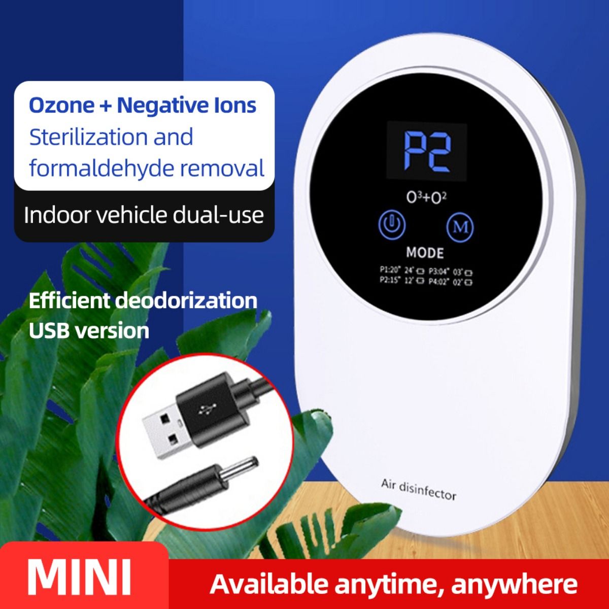 1pc Mini Air Purifier for Home 100mg/h Ozone Generator Negative Ion Air Ionizer Pet Toilet Kitchen Deodorizer Car Air Freshener