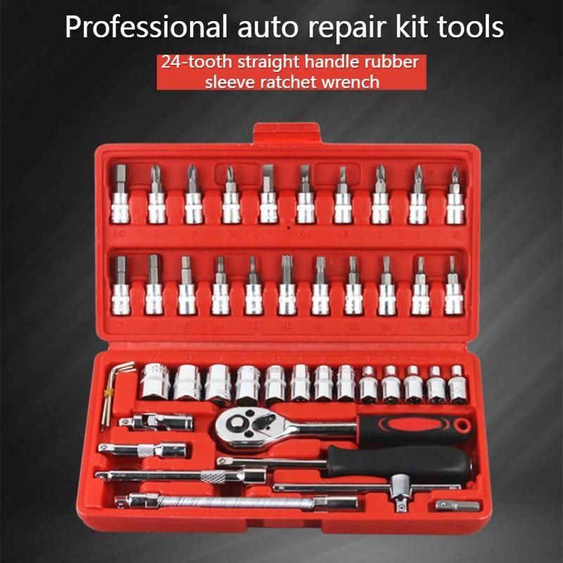 46pcs Car Repair Tool Set,1/4-Inch Socket Set,Ratchet Torque Wrench,Combo Tools Kit,Auto Repairing Tool Set.