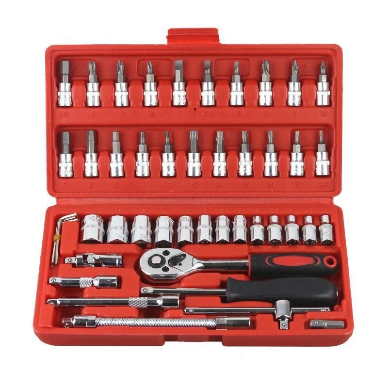 46pcs Car Repair Tool Set,1/4-Inch Socket Set,Ratchet Torque Wrench,Combo Tools Kit,Auto Repairing Tool Set.