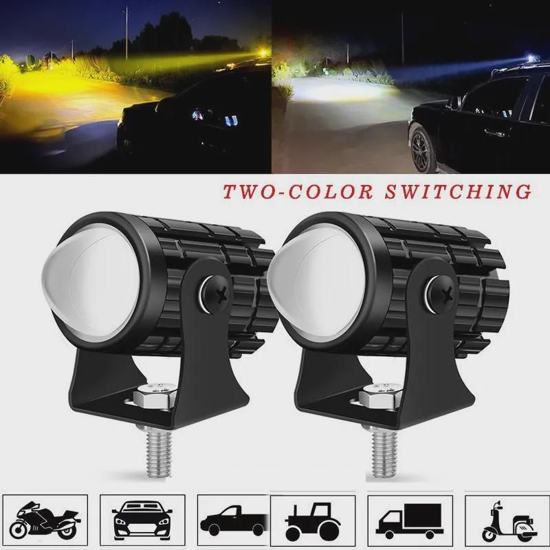 1/2Pcs Dual Color Car Driving Fog Light Universal LED Motorcycle Headlight Spotlight Lamp Mini Projector Lens Auxiliary