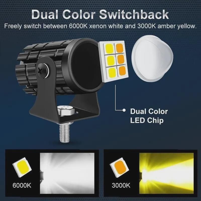 1/2Pcs Dual Color Car Driving Fog Light Universal LED Motorcycle Headlight Spotlight Lamp Mini Projector Lens Auxiliary