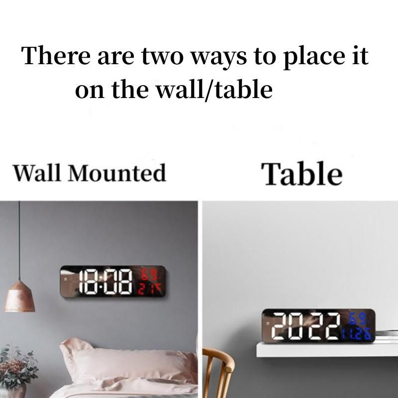 1 PC 9 Inch Large Digital Wall Clock Temperature and Humidity Display Night Mode Table Alarm Clock 12/24H Electronic LED Clock
