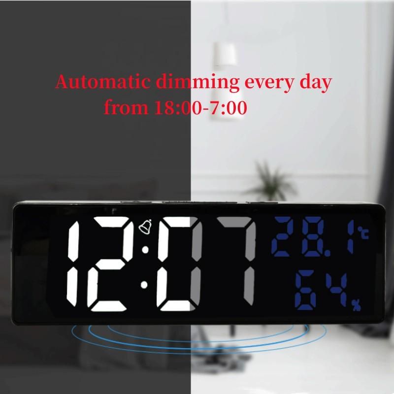 1 PC 9 Inch Large Digital Wall Clock Temperature and Humidity Display Night Mode Table Alarm Clock 12/24H Electronic LED Clock