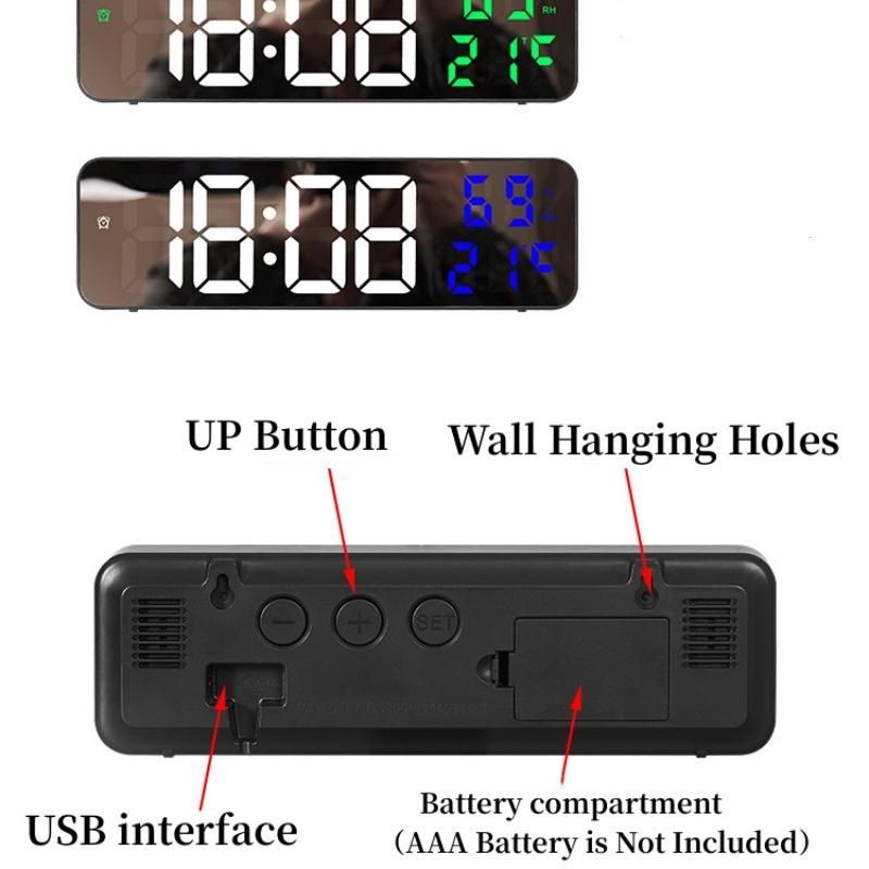 1 PC 9 Inch Large Digital Wall Clock Temperature and Humidity Display Night Mode Table Alarm Clock 12/24H Electronic LED Clock