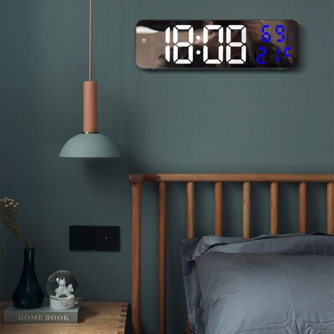 1 PC 9 Inch Large Digital Wall Clock Temperature and Humidity Display Night Mode Table Alarm Clock 12/24H Electronic LED Clock