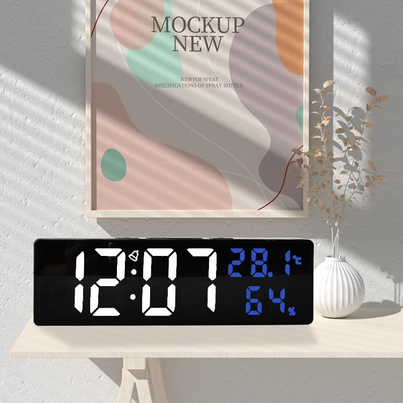 1 PC 9 Inch Large Digital Wall Clock Temperature and Humidity Display Night Mode Table Alarm Clock 12/24H Electronic LED Clock