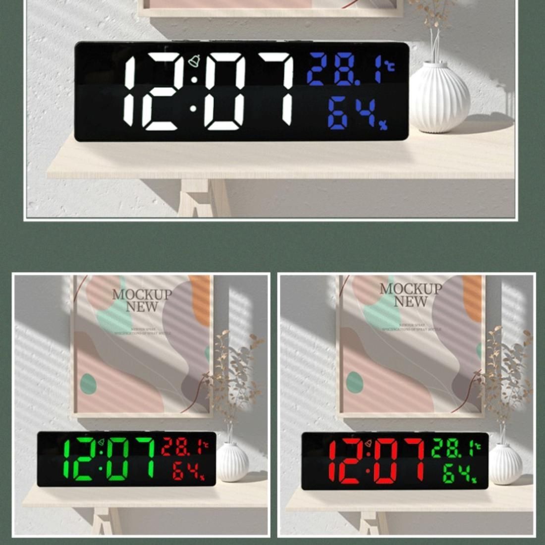 1 PC 9 Inch Large Digital Wall Clock Temperature and Humidity Display Night Mode Table Alarm Clock 12/24H Electronic LED Clock