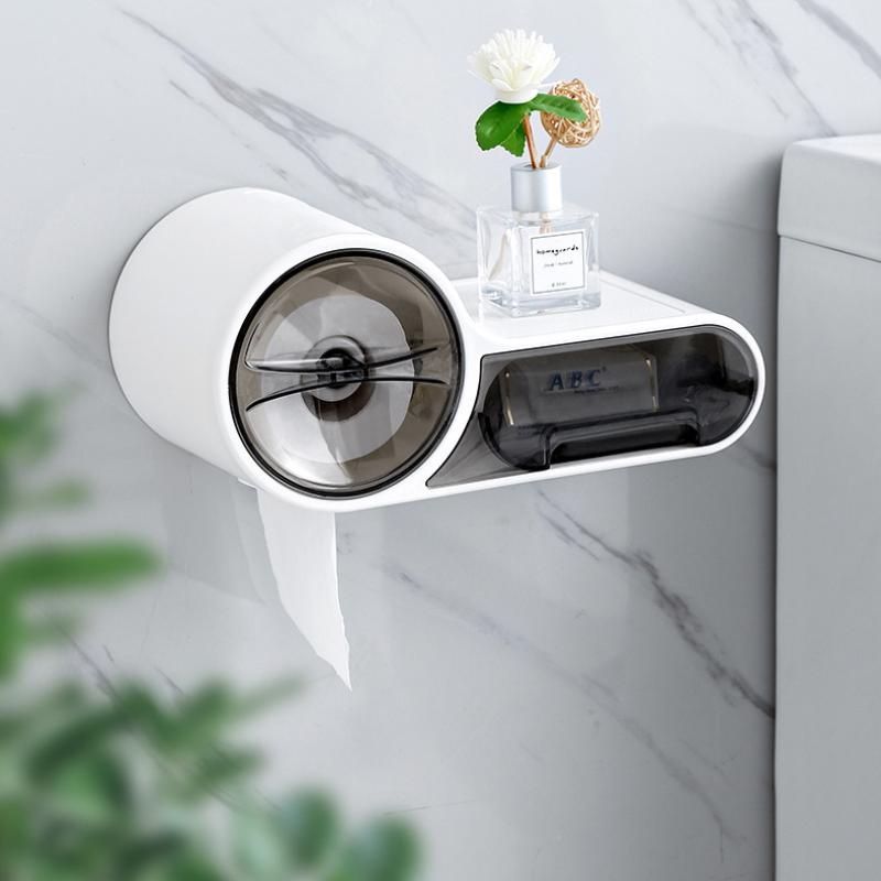 Wall Mounted Bathroom Toilet Paper Holder Paper Tissue Box Plastic Toilet Dispenser Roll Paper Storage Box Free Punching